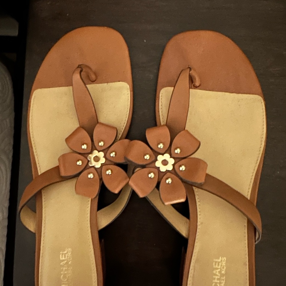 Michael Kors Brown Sandals with Floral Accents
